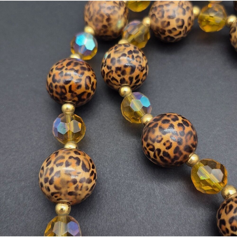 Joan Rivers Statement Necklace AB Wash Glass & Chunky Leopard Cheetah Print Bead - Picture 5 of 7